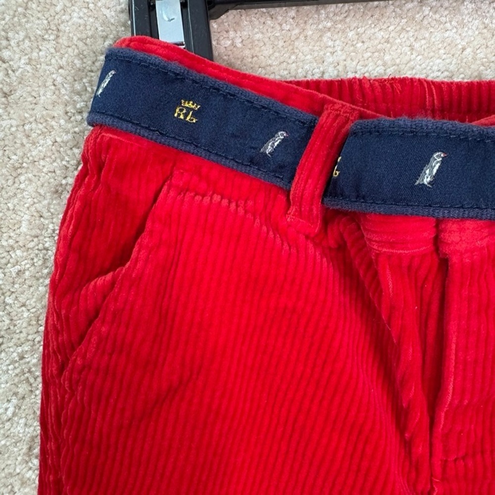 RALPH LAUREN Corduroy Pants Baby Boy 12M Red Belted 12 Months Preppy - Picture 2 of 8